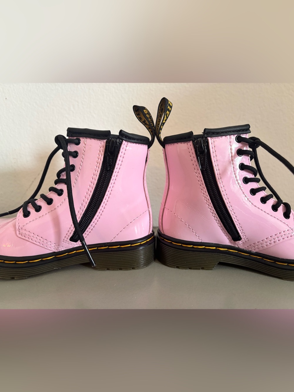 Dr. Martens Pink Patent Lace-Up Combat Boots - Picture 2 of 5